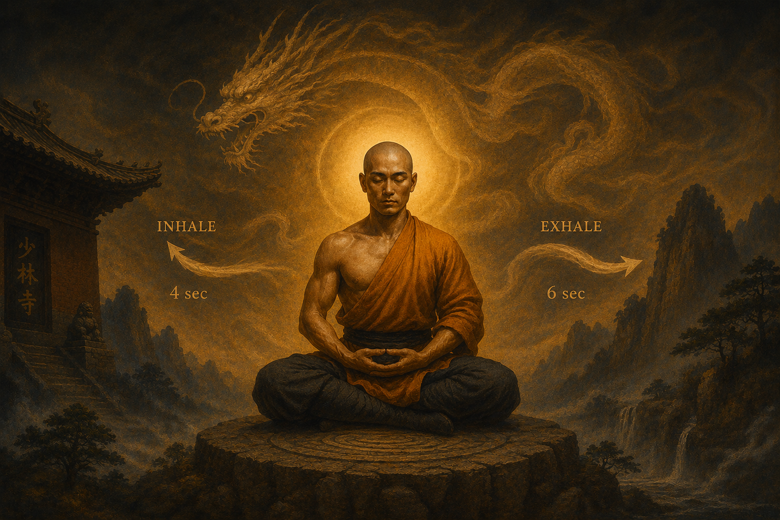 Illustrated four-second inhale and six-second exhale meditation practice